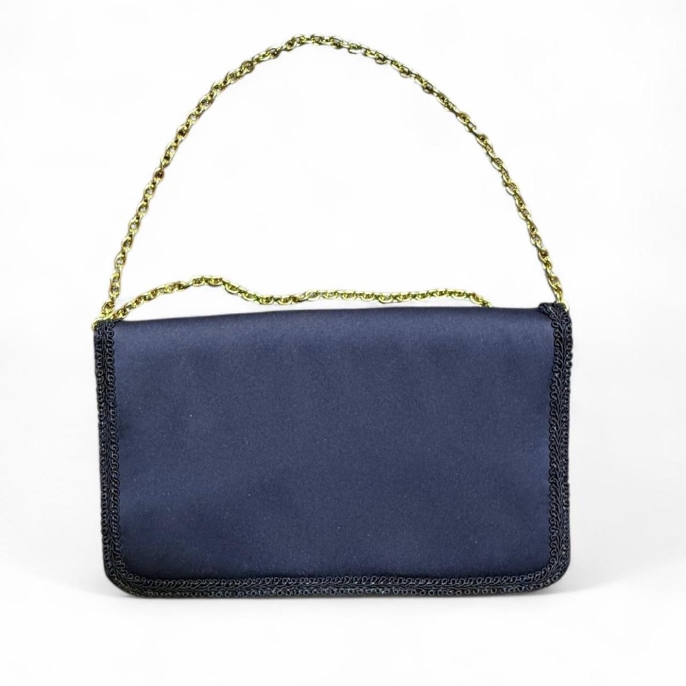 VINTAGE WALBORG navy satin evening bag. Trimmed on front side. Perfect condition